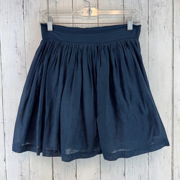 Nordstrom Frenchi Blue Cotton Pleated Mini A-Line Skirt Lined Smocked Size Small - Picture 1 of 10